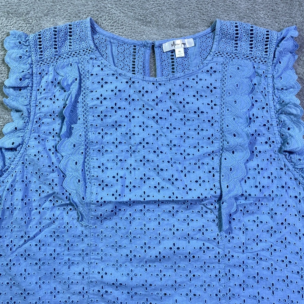 Mirror Image Blue‎ Eyelet Lace Ruffle Sleeve Top Women's XL